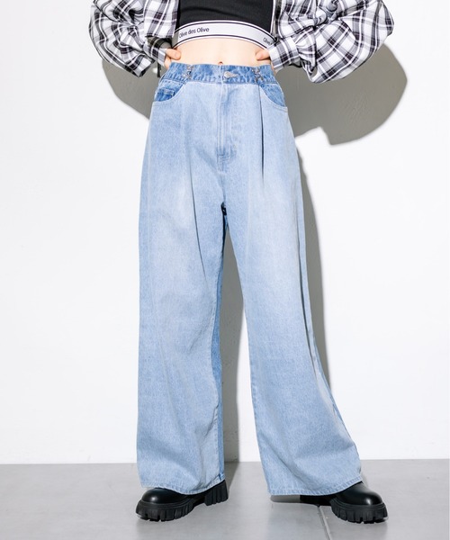 S/Mサイズ展開】2WAYライズワイドデニムパンツ 1032030020（デニム