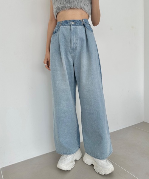 S/Mサイズ展開】2WAYライズワイドデニムパンツ 1032030020（デニム