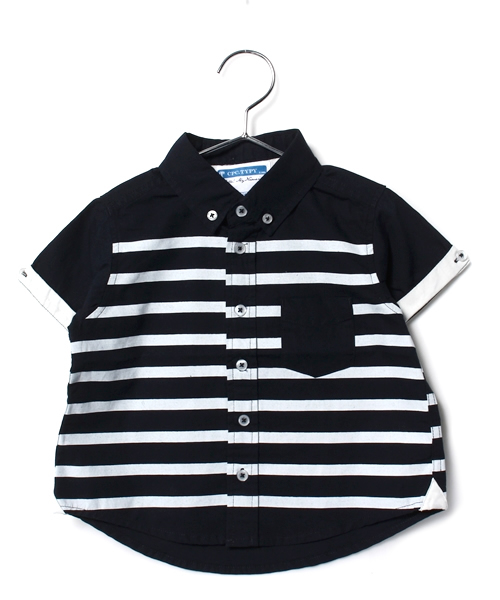 CIAOPANIC TYPY（チャオパニックティピー）の「KIDS 綿麻半袖ボーダーBDシャツ（シャツ/ブラウス・キッズ・ホワイト/ネイビー・105/125/115/135/95）」の2枚目の写真
