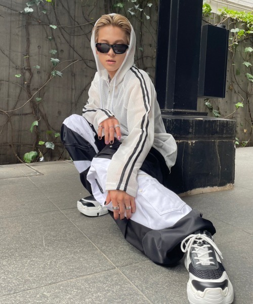 [IONSEOUL]Mesh Track Hoodie ジップアップ★韓国ファッション★ XU（エックスユー）の「ストリートファッション XU エックスユー