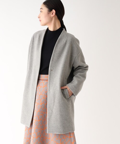 OPAQUE.CLIP（オペークドットクリップ）の「◆Vネックノーカラーミドル丈コート/ラネリアウール（ノーカラーコート・レディース・ナチュラル/グレー・36/38/40）」の15枚目の写真