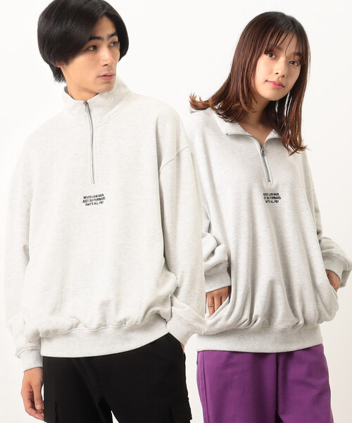 Purple&Yellow（パープルアンドイエロー）の「ＣＶＣ裏毛 メッセージ刺繍 ハーフジッププルオーバー（Tシャツ/カットソー・メンズ・ブラック/グリーン/オートミール・SMALL/LARGE/MEDIUM）」の3枚目の写真