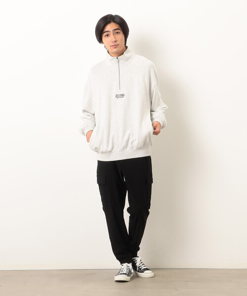 Purple&Yellow（パープルアンドイエロー）の「ＣＶＣ裏毛 メッセージ刺繍 ハーフジッププルオーバー（Tシャツ/カットソー・メンズ・ブラック/グリーン/オートミール・SMALL/LARGE/MEDIUM）」の20枚目の写真