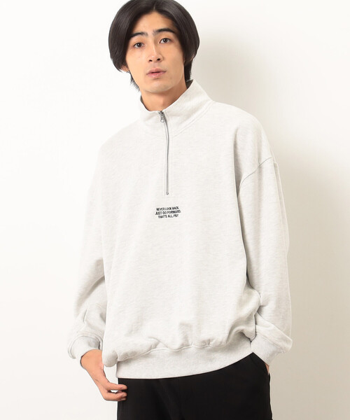 Purple&Yellow（パープルアンドイエロー）の「ＣＶＣ裏毛 メッセージ刺繍 ハーフジッププルオーバー（Tシャツ/カットソー・メンズ・ブラック/グリーン/オートミール・SMALL/LARGE/MEDIUM）」の13枚目の写真