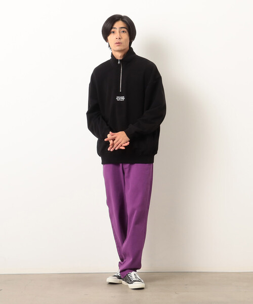 Purple&Yellow（パープルアンドイエロー）の「ＣＶＣ裏毛 メッセージ刺繍 ハーフジッププルオーバー（Tシャツ/カットソー・メンズ・ブラック/グリーン/オートミール・SMALL/LARGE/MEDIUM）」の16枚目の写真