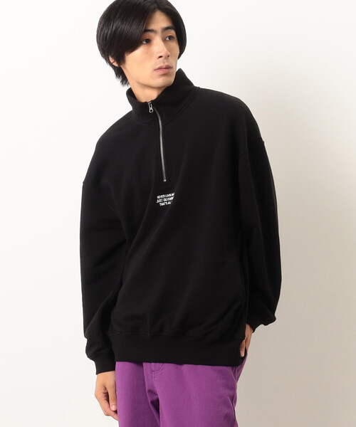 Purple&Yellow（パープルアンドイエロー）の「ＣＶＣ裏毛 メッセージ刺繍 ハーフジッププルオーバー（Tシャツ/カットソー・メンズ・ブラック/グリーン/オートミール・SMALL/LARGE/MEDIUM）」の7枚目の写真