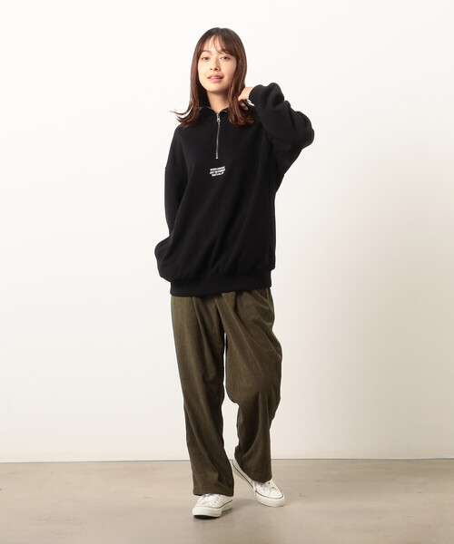 Purple&Yellow（パープルアンドイエロー）の「ＣＶＣ裏毛 メッセージ刺繍 ハーフジッププルオーバー（Tシャツ/カットソー・メンズ・ブラック/グリーン/オートミール・SMALL/LARGE/MEDIUM）」の4枚目の写真