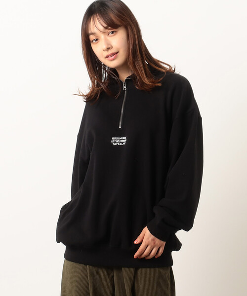 Purple&Yellow（パープルアンドイエロー）の「ＣＶＣ裏毛 メッセージ刺繍 ハーフジッププルオーバー（Tシャツ/カットソー・メンズ・ブラック/グリーン/オートミール・SMALL/LARGE/MEDIUM）」の21枚目の写真