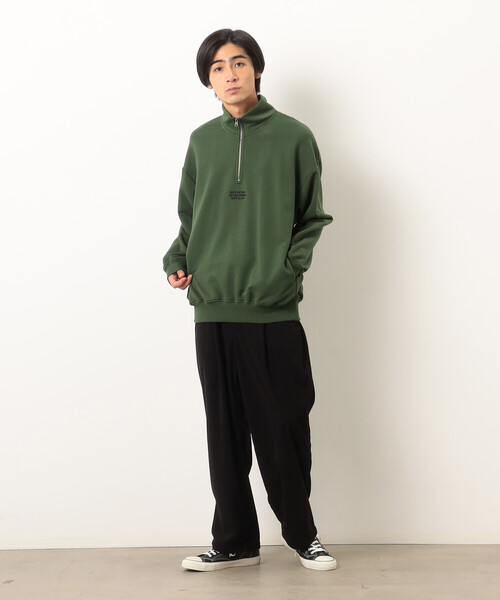 Purple&Yellow（パープルアンドイエロー）の「ＣＶＣ裏毛 メッセージ刺繍 ハーフジッププルオーバー（Tシャツ/カットソー・メンズ・ブラック/グリーン/オートミール・SMALL/LARGE/MEDIUM）」の14枚目の写真