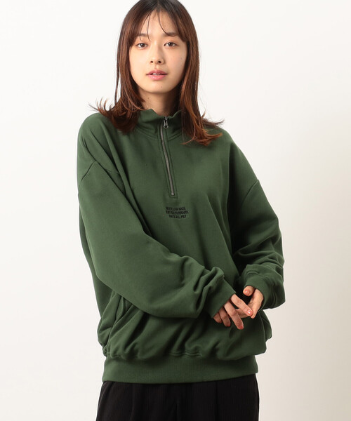 Purple&Yellow（パープルアンドイエロー）の「ＣＶＣ裏毛 メッセージ刺繍 ハーフジッププルオーバー（Tシャツ/カットソー・メンズ・ブラック/グリーン/オートミール・SMALL/LARGE/MEDIUM）」の8枚目の写真