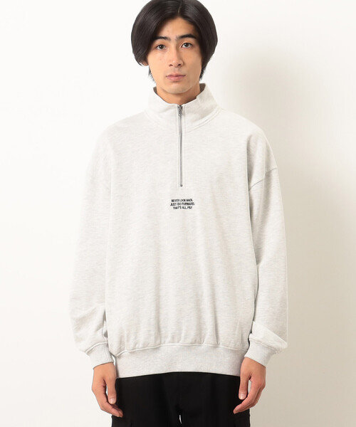 Purple&Yellow（パープルアンドイエロー）の「ＣＶＣ裏毛 メッセージ刺繍 ハーフジッププルオーバー（Tシャツ/カットソー・メンズ・ブラック/グリーン/オートミール・SMALL/LARGE/MEDIUM）」の5枚目の写真