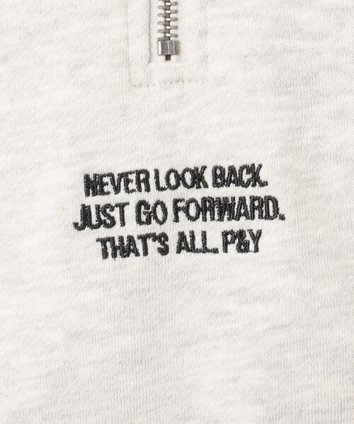 Purple&Yellow（パープルアンドイエロー）の「ＣＶＣ裏毛 メッセージ刺繍 ハーフジッププルオーバー（Tシャツ/カットソー・メンズ・ブラック/グリーン/オートミール・SMALL/LARGE/MEDIUM）」の9枚目の写真