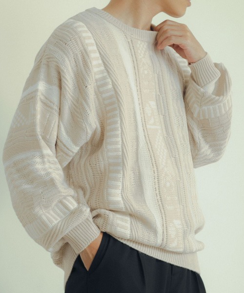 ITEMS URBANRESEARCH（アイテムズ アーバンリサーチ）の「マルチジャカード クルーネックニット（ニット/セーター・メンズ・アイボリー/ネイビー/ブラック/グリーン・MEDIUM/LARGE）」の9枚目の写真