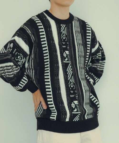 ITEMS URBANRESEARCH（アイテムズ アーバンリサーチ）の「マルチジャカード クルーネックニット（ニット/セーター・メンズ・アイボリー/ネイビー/ブラック/グリーン・MEDIUM/LARGE）」の6枚目の写真