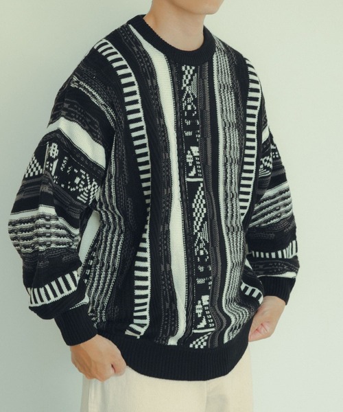 ITEMS URBANRESEARCH（アイテムズ アーバンリサーチ）の「マルチジャカード クルーネックニット（ニット/セーター・メンズ・アイボリー/ネイビー/ブラック/グリーン・MEDIUM/LARGE）」の5枚目の写真