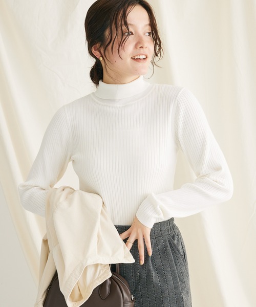 CRAFT STANDARD BOUTIQUE（クラフトスタンダードブティック）の「洗える　ウォッシャブルリブタートルニットプルオーバー（ニット/セーター・レディース・ボルドー/ライトグレー/マスタード/アイボリー/ブラック・FREE）」の2枚目の写真