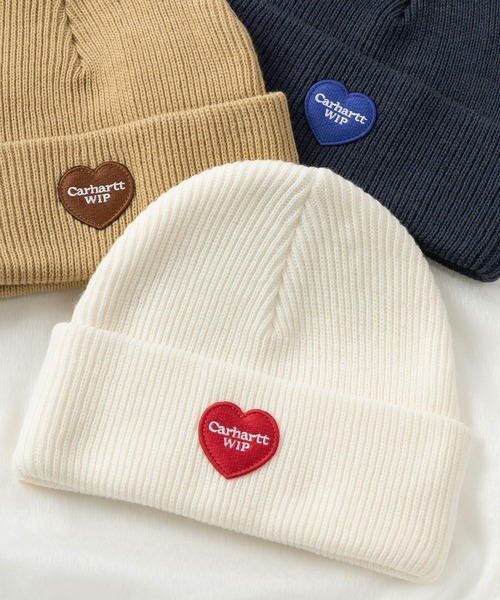 Carhartt WIP(カーハートダブリューアイピー)の「【Carhartt/カーハート】ワンポイント ハートパッチデザイン ビーニー/HEART PATCH BEANIE /ニット帽(ニットキャップ/ビーニー・レディース・ライトブラウン/オフホワイト/ブラック/ネイビー・FREE)」の2枚目の写真