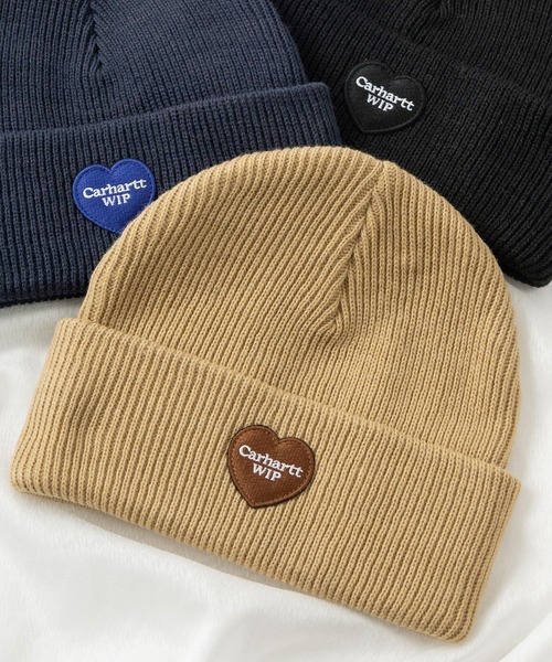 Carhartt WIP(カーハートダブリューアイピー)の「【Carhartt/カーハート】ワンポイント ハートパッチデザイン ビーニー/HEART PATCH BEANIE /ニット帽(ニットキャップ/ビーニー・レディース・ライトブラウン/オフホワイト/ブラック/ネイビー・FREE)」の3枚目の写真