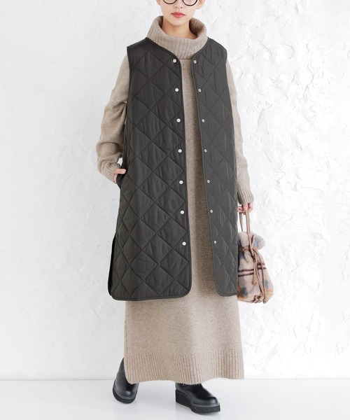 osharewalker（オシャレウォーカー）の「【廃盤】『キルティングロングベスト』（ベスト・レディース・ブラック/カーキ・1/2）」の2枚目の写真