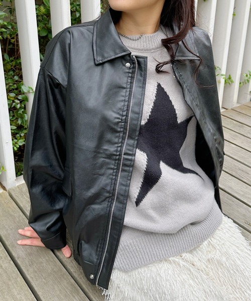 CLEA(クレア)の「ヴィンテージライクフェイクレザージャケット(ブルゾン・レディース・ブラック/ブラウン・M/L)」の15枚目の写真