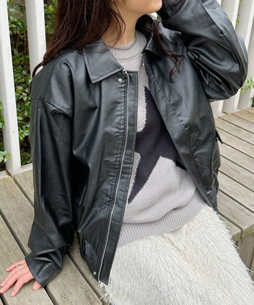 CLEA(クレア)の「ヴィンテージライクフェイクレザージャケット(ブルゾン・レディース・ブラック/ブラウン・M/L)」の16枚目の写真