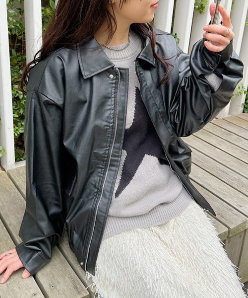 CLEA(クレア)の「ヴィンテージライクフェイクレザージャケット(ブルゾン・レディース・ブラック/ブラウン・M/L)」の19枚目の写真