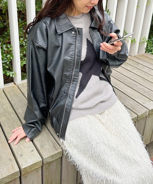 CLEA(クレア)の「ヴィンテージライクフェイクレザージャケット(ブルゾン・レディース・ブラック/ブラウン・M/L)」の18枚目の写真