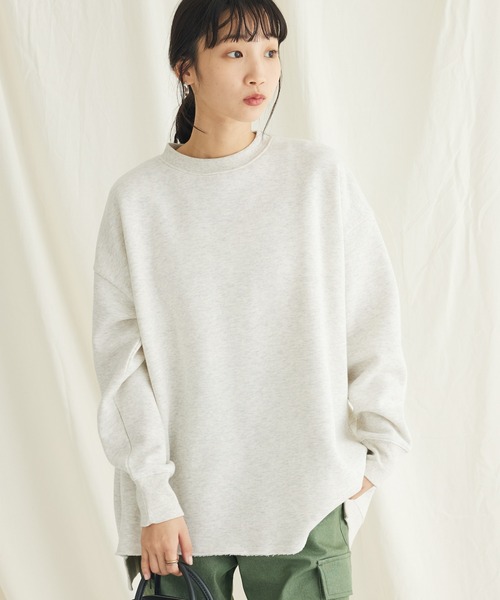 CRAFT STANDARD BOUTIQUE（クラフトスタンダードブティック）の「裏起毛クルーネックチュニック（チュニック・レディース・杢グレー/ブラック/サックスブルー/オートミール/アイボリー・FREE）」の4枚目の写真