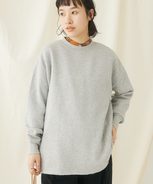 CRAFT STANDARD BOUTIQUE（クラフトスタンダードブティック）の「裏起毛クルーネックチュニック（チュニック・レディース・杢グレー/ブラック/サックスブルー/オートミール/アイボリー・FREE）」の3枚目の写真