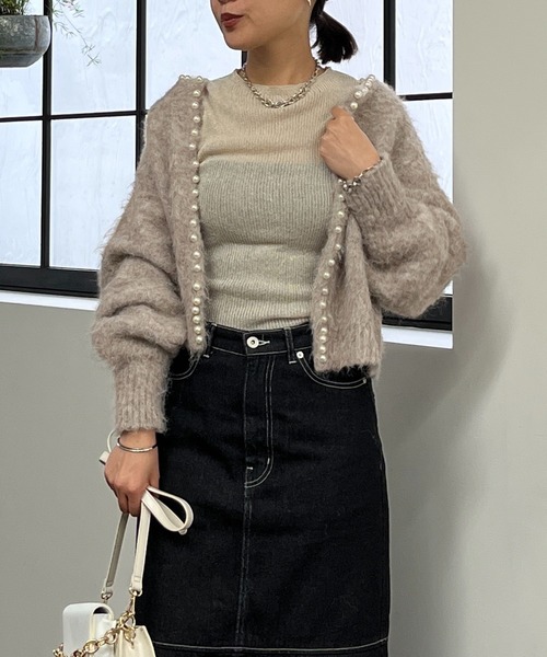 un dix cors（アンディコール）の「シアーラメハイネックニット（ニット/セーター・レディース・チャコールグレー/ベージュ・FREE）」の4枚目の写真