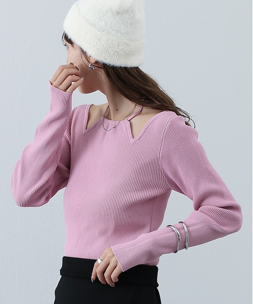 COLONY 2139（コロニートゥーワンスリーナイン）の「ホルターカットアウトリブニット（Tシャツ/カットソー・レディース・ブラック/ピンク/グレー/ブルー・FREE）」の4枚目の写真