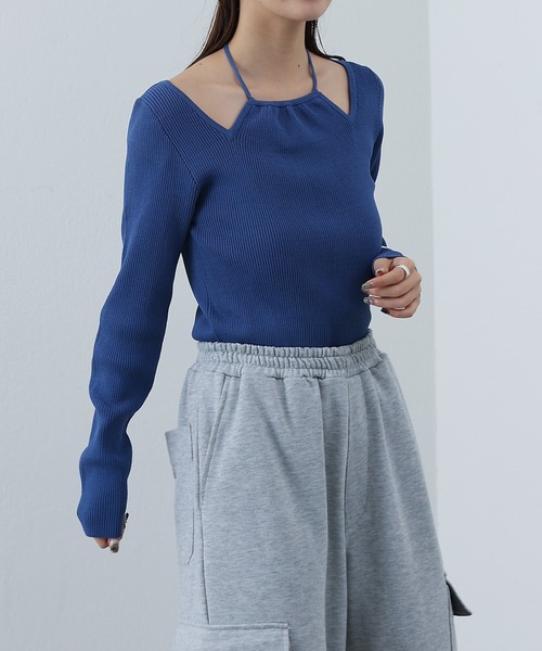 COLONY 2139（コロニートゥーワンスリーナイン）の「ホルターカットアウトリブニット（Tシャツ/カットソー・レディース・ブラック/ピンク/グレー/ブルー・FREE）」の22枚目の写真