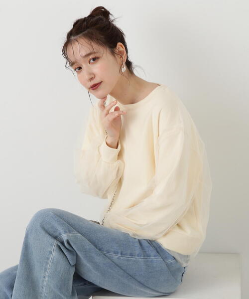 N.（N. Natural Beauty Basic）（エヌエヌナチュラルビューティーベーシック）の「チュールレイヤースウェット（スウェット・レディース・グレー/ホワイト・MEDIUM）」の22枚目の写真