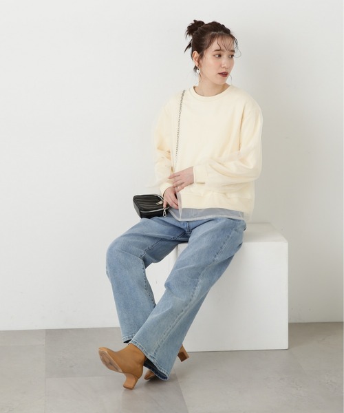 N.（N. Natural Beauty Basic）（エヌエヌナチュラルビューティーベーシック）の「チュールレイヤースウェット（スウェット・レディース・グレー/ホワイト・MEDIUM）」の4枚目の写真