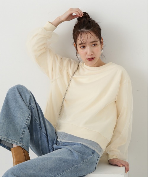 N.（N. Natural Beauty Basic）（エヌエヌナチュラルビューティーベーシック）の「チュールレイヤースウェット（スウェット・レディース・グレー/ホワイト・MEDIUM）」の7枚目の写真