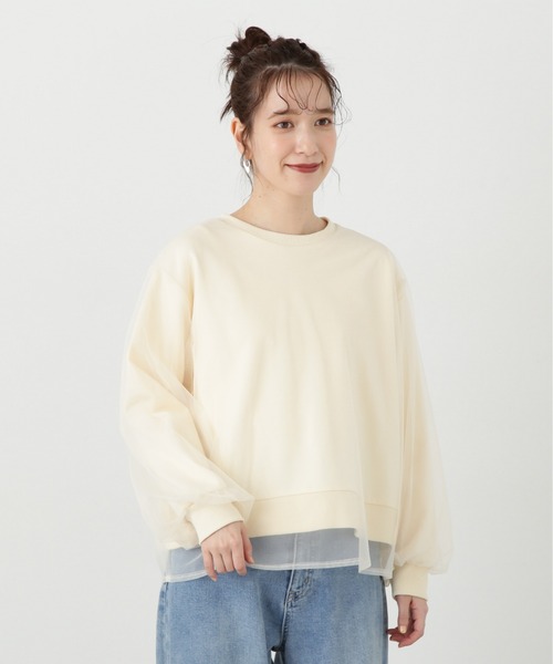 N.（N. Natural Beauty Basic）（エヌエヌナチュラルビューティーベーシック）の「チュールレイヤースウェット（スウェット・レディース・グレー/ホワイト・MEDIUM）」の8枚目の写真