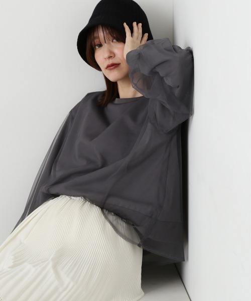 N.（N. Natural Beauty Basic）（エヌエヌナチュラルビューティーベーシック）の「チュールレイヤースウェット（スウェット・レディース・グレー/ホワイト・MEDIUM）」の13枚目の写真