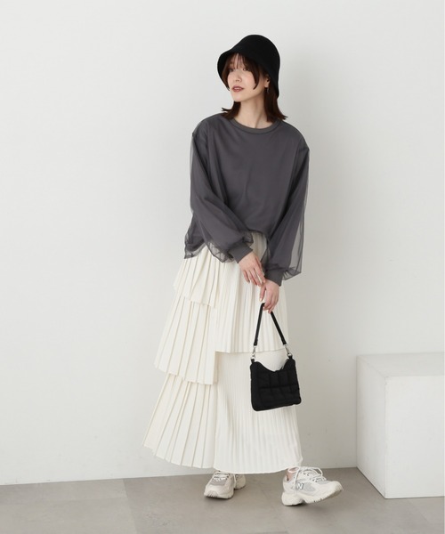 N.（N. Natural Beauty Basic）（エヌエヌナチュラルビューティーベーシック）の「チュールレイヤースウェット（スウェット・レディース・グレー/ホワイト・MEDIUM）」の14枚目の写真