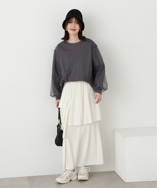 N.（N. Natural Beauty Basic）（エヌエヌナチュラルビューティーベーシック）の「チュールレイヤースウェット（スウェット・レディース・グレー/ホワイト・MEDIUM）」の15枚目の写真