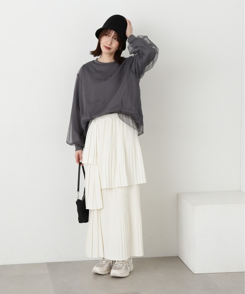 N.（N. Natural Beauty Basic）（エヌエヌナチュラルビューティーベーシック）の「チュールレイヤースウェット（スウェット・レディース・グレー/ホワイト・MEDIUM）」の16枚目の写真