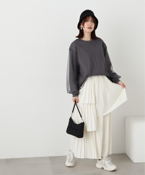 N.（N. Natural Beauty Basic）（エヌエヌナチュラルビューティーベーシック）の「チュールレイヤースウェット（スウェット・レディース・グレー/ホワイト・MEDIUM）」の18枚目の写真