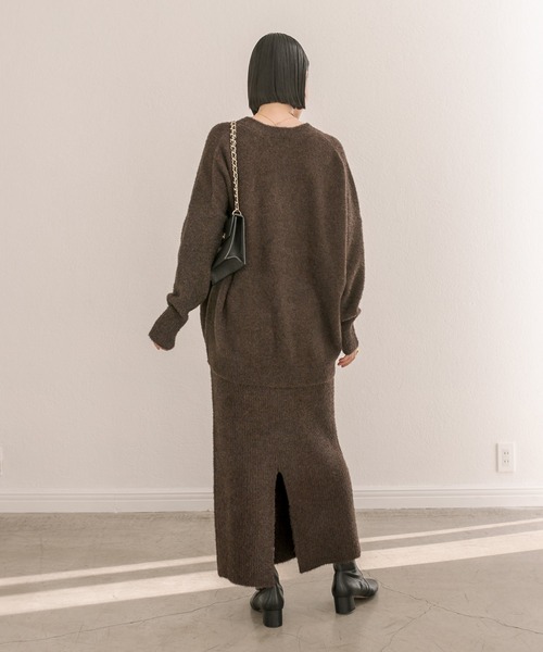 リヴドロワ　【セットアップ】フェザーラメカーディガン＆スカート　ブラウン セットアップOK】フェザーラメカーディガン | RIVE DROITE(リヴドロワ