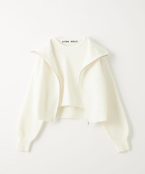 CITEN（シテン）の「＜CITEN＞レイヤード ジップ ニット（ニット/セーター・レディース・ダークブラウン/ホワイト/ダークグレー・FREE）」の11枚目の写真