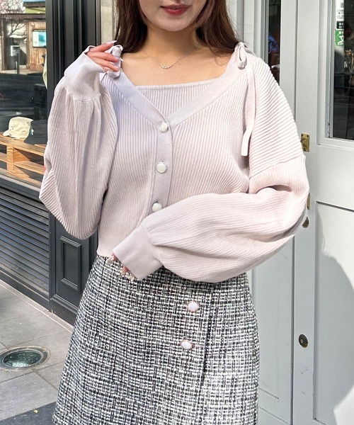 INGNI（イング）の「ニットボレロ＋肩リボンキャミアンサンブル（アンサンブル・レディース・ピンク/アイボリー/グレー系その他/ブラック・M）」の4枚目の写真