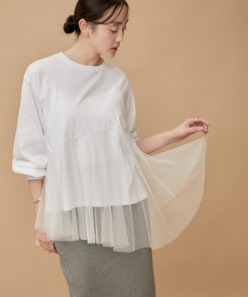 le cercle ADAM ET ROPE'(ルセルクルアダムエロペ)の「チュールコンビプルオーバー(Tシャツ/カットソー・レディース・ブラック/ホワイト・FREE)」の10枚目の写真