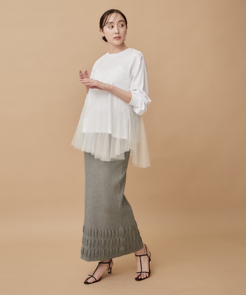 le cercle ADAM ET ROPE'(ルセルクルアダムエロペ)の「チュールコンビプルオーバー(Tシャツ/カットソー・レディース・ブラック/ホワイト・FREE)」の8枚目の写真