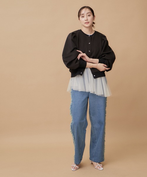 le cercle ADAM ET ROPE'(ルセルクルアダムエロペ)の「チュールコンビプルオーバー(Tシャツ/カットソー・レディース・ブラック/ホワイト・FREE)」の5枚目の写真