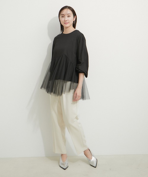 le cercle ADAM ET ROPE'(ルセルクルアダムエロペ)の「チュールコンビプルオーバー(Tシャツ/カットソー・レディース・ブラック/ホワイト・FREE)」の3枚目の写真