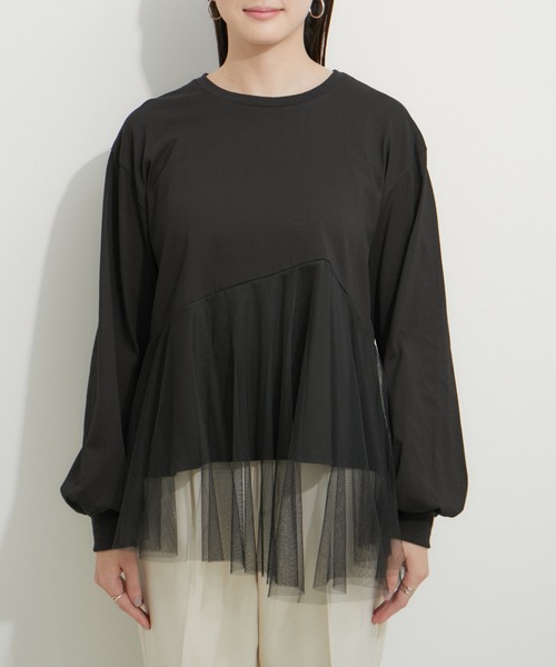 le cercle ADAM ET ROPE'(ルセルクルアダムエロペ)の「チュールコンビプルオーバー(Tシャツ/カットソー・レディース・ブラック/ホワイト・FREE)」の18枚目の写真