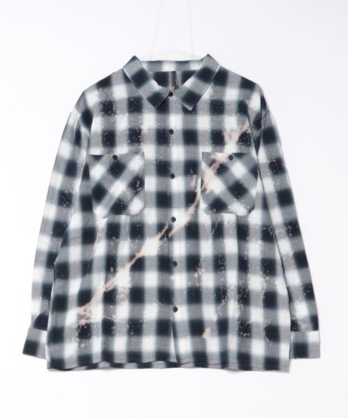 おしゃれスタ(オシャレスタ)の「ダメージ加工 ブリーチ加工 オンブレチェック レギュラーシャツ/ワークシャツ【IR】 オーバーサイズ メンズ レディース(シャツ/ブラウス・メンズ・ブラック/ネイビー/グリーン・M/L/XL)」の1枚目の写真